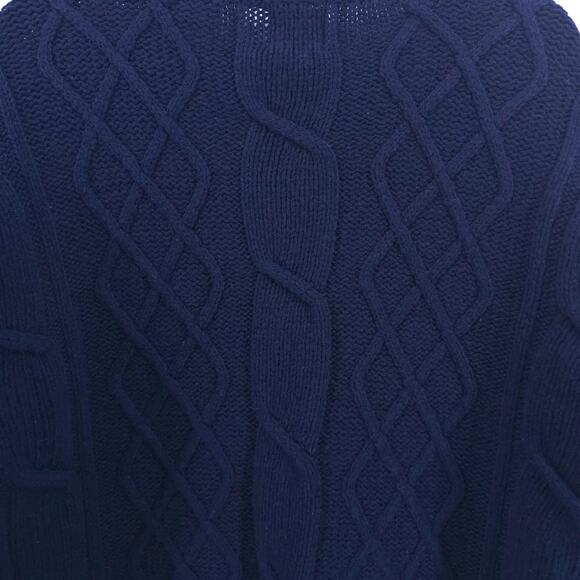 GAP Y2K Navy Shetland's Wool Cable Knit Pullover Sweater Crewneck Ribbed Hems L - Picture 4 of 13